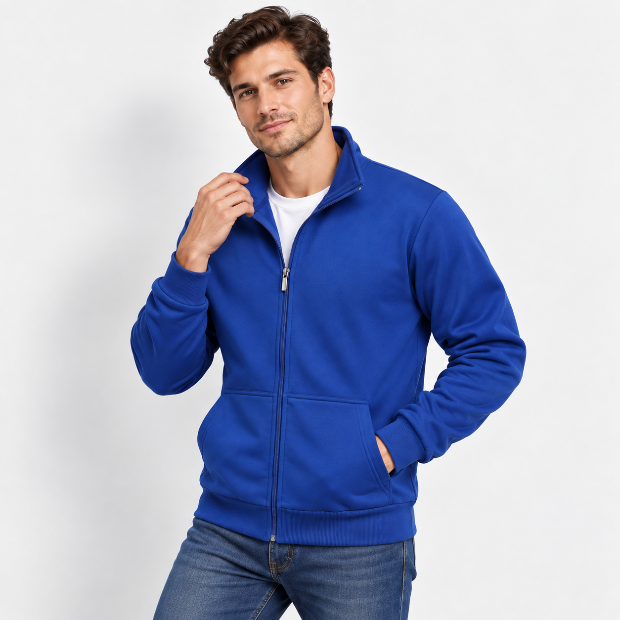 Men's High Neck Zip-Up Jacket – Casual Athletic Fall & Winter Coat