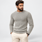 Men’s Ribbed Jacquard Knit Sweater – Casual Spring & Autumn Top