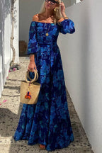 Cosette | Bloemen off-shoulder maxi jurk romantisch avond