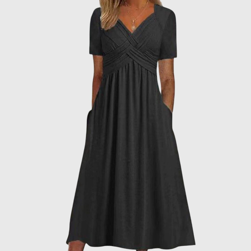 Amanda | stijlvolle v-hals midi jurk elegant