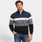 Men’s Quarter-Zip Fleece Knit Sweater – Warm Contrast Stripe Pullover