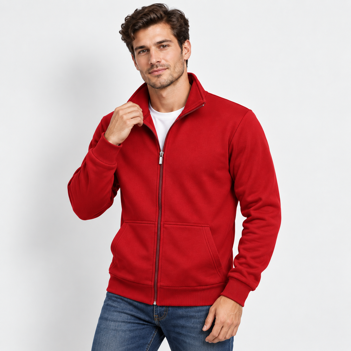 Men's High Neck Zip-Up Jacket – Casual Athletic Fall & Winter Coat