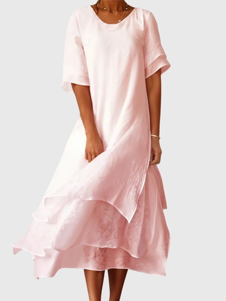 April | elegante roze midi jurk zomers