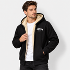 Men’s Contrast Hooded Zip-Up Jacket – Casual Letter Print Coat