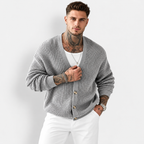 Men’s Dark Green Knit Cardigan – Casual Lapel Open-Front Fall & Winter Sweater