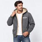 Men’s Contrast Hooded Zip-Up Jacket – Casual Letter Print Coat