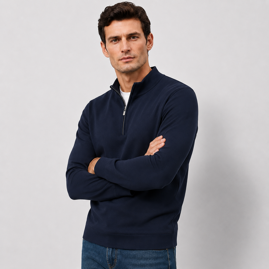 Men’s Business Casual Zip-Up Stand Collar Sweater