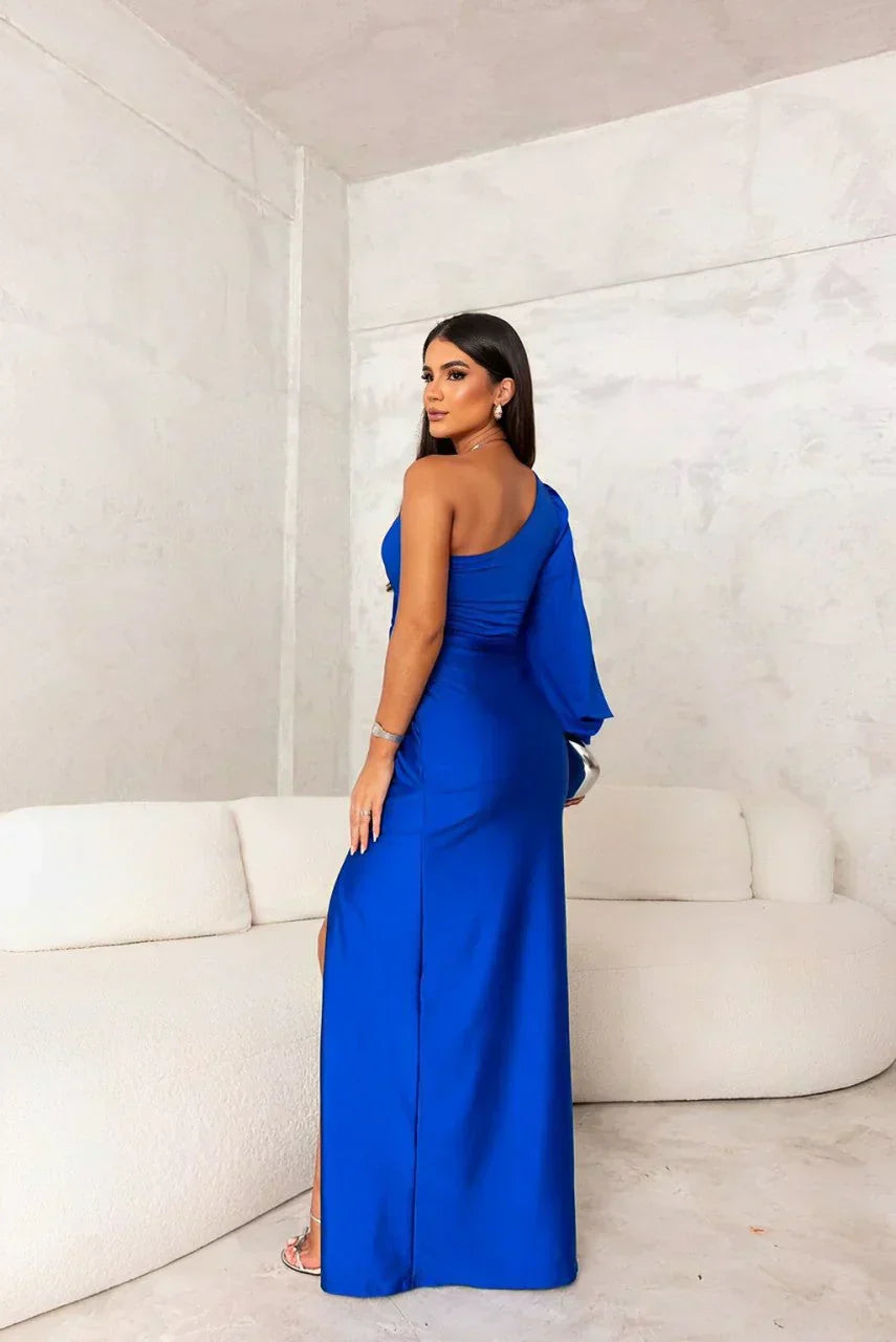 Helen | Één schouder avondjurk vloeiende mouwen elegant
