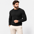 Men’s Ribbed Jacquard Knit Sweater – Casual Spring & Autumn Top