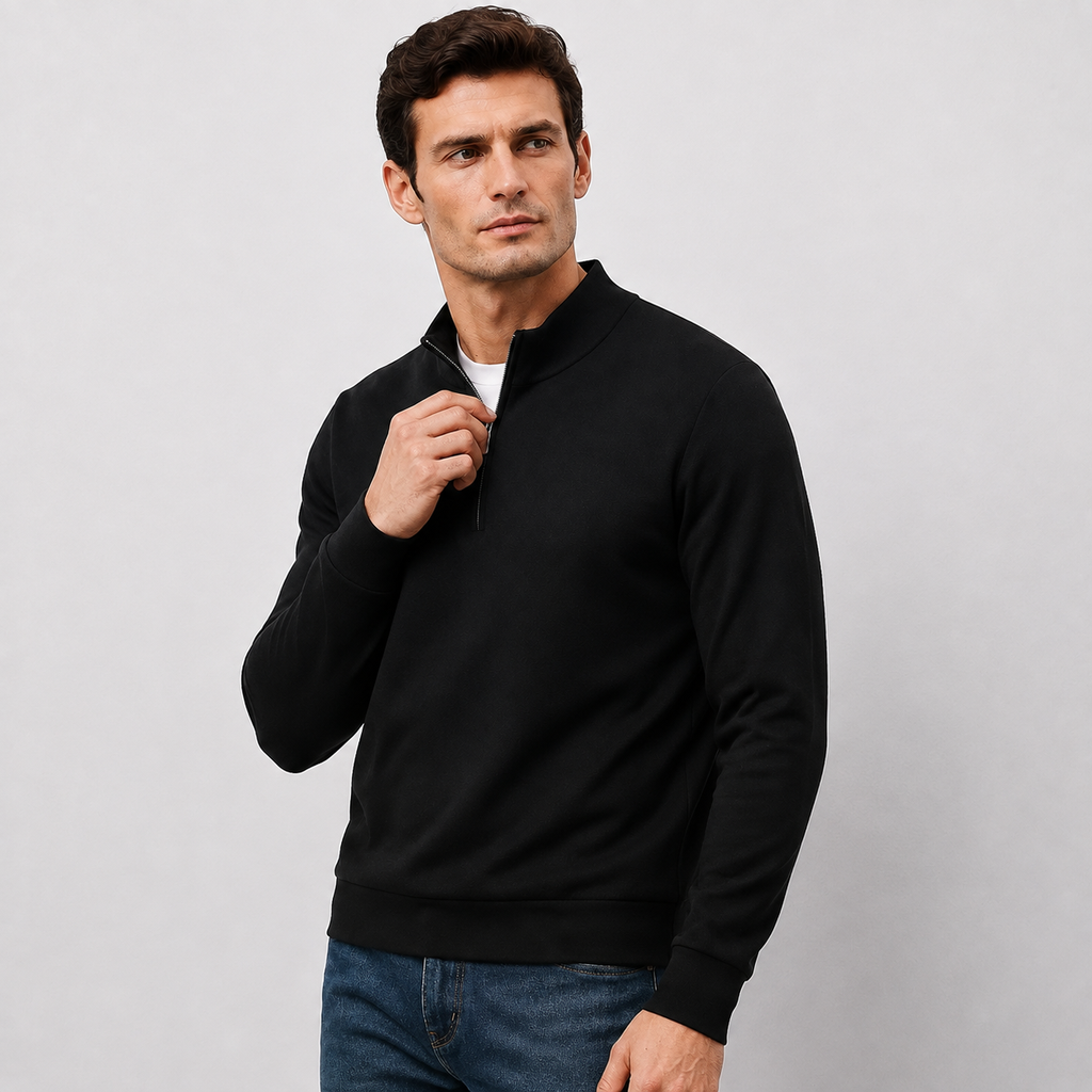 Men’s Business Casual Zip-Up Stand Collar Sweater
