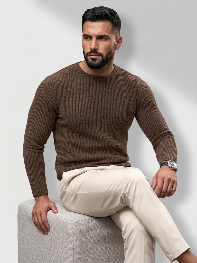 Men’s Ribbed Jacquard Knit Sweater – Casual Spring & Autumn Top