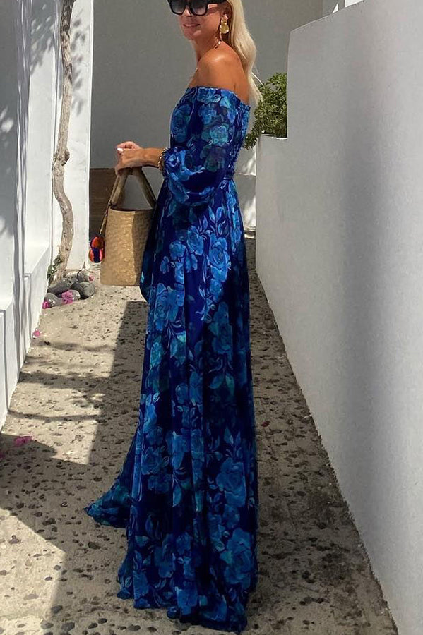 Cosette | Bloemen off-shoulder maxi jurk romantisch avond