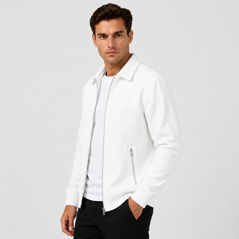 Men’s Waffle-Knit Full-Zip Jacket – Lightweight Casual Sporty Jacket