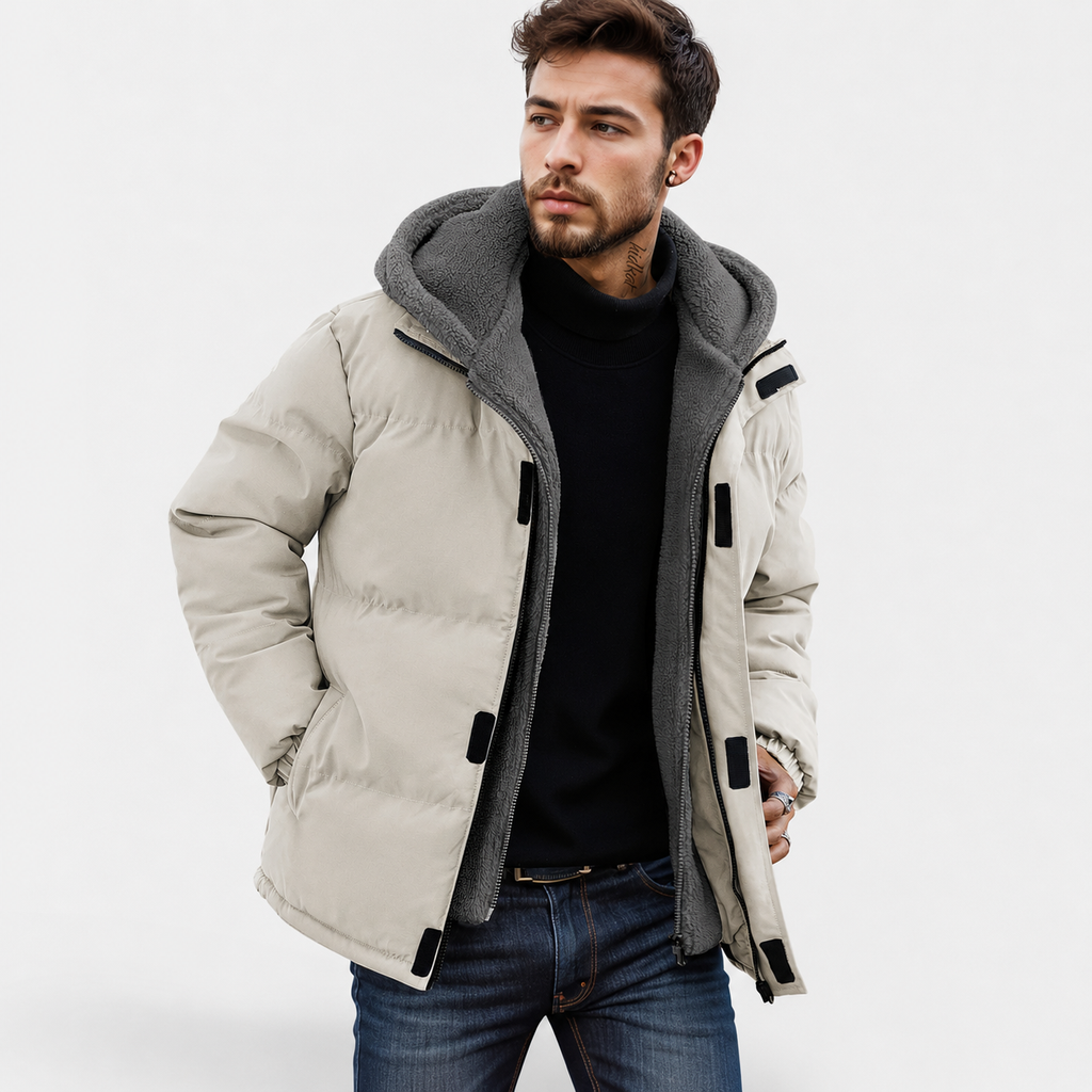 Men’s Winter Jacket with 2-in-1 Look – Padded Hooded Jacket