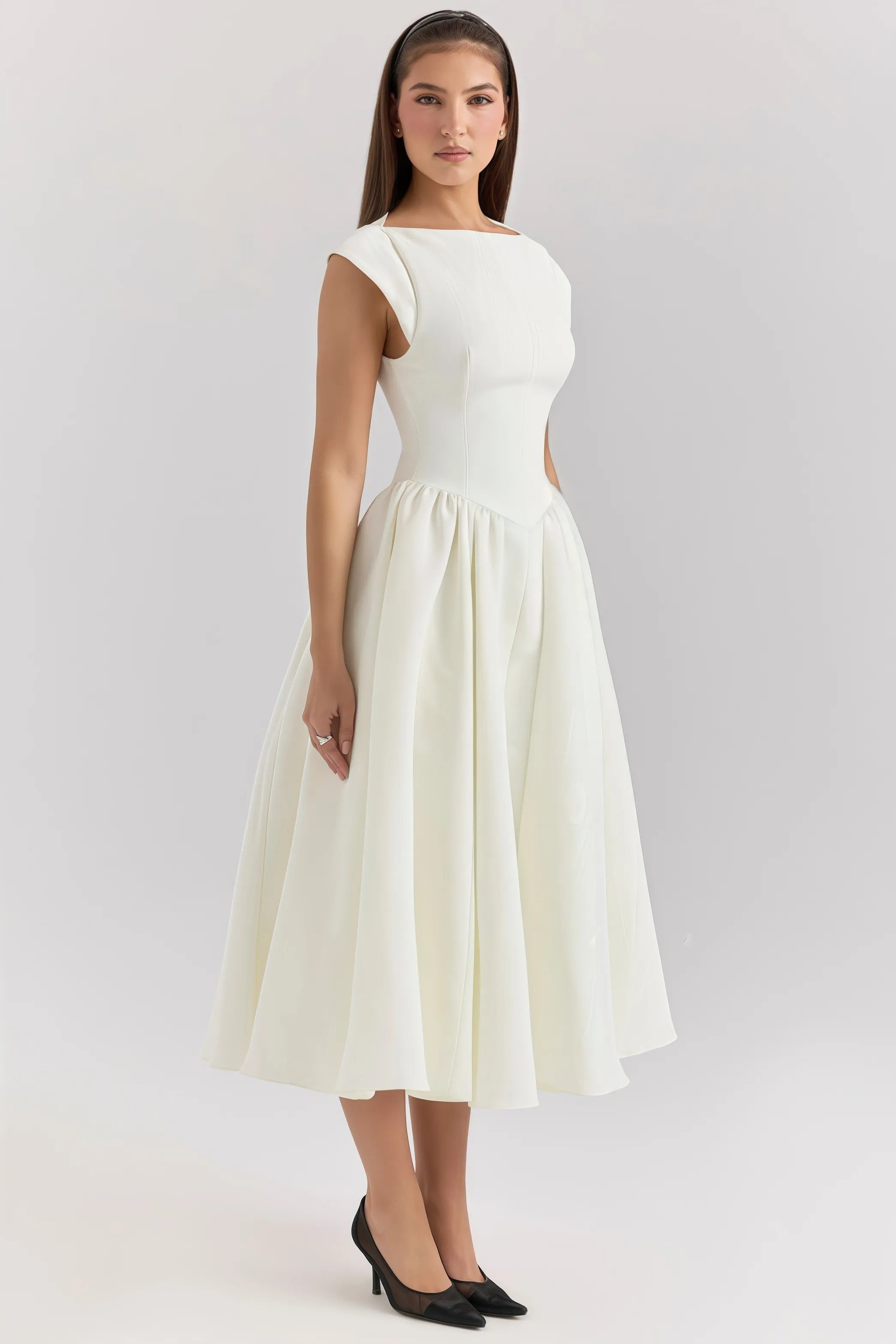 Nora | rugloze midi jurk ruches elegant