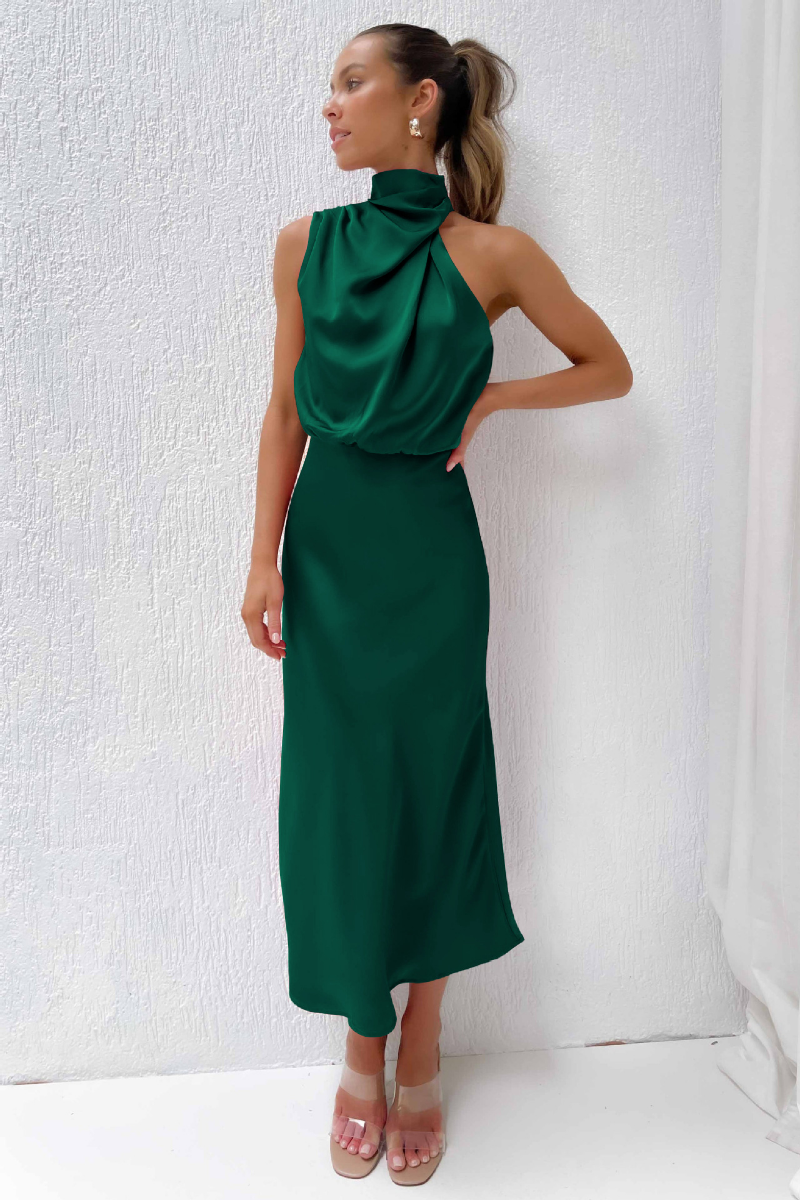 Yara | elegante midi jurk asymmetrische hals veelkleurig