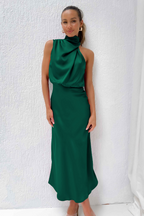 Yara | elegante midi jurk asymmetrische hals veelkleurig