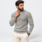 Men’s Ribbed Jacquard Knit Sweater – Casual Spring & Autumn Top