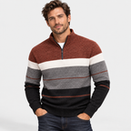 Men’s Quarter-Zip Fleece Knit Sweater – Warm Contrast Stripe Pullover