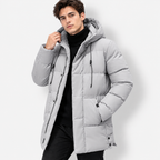 Men’s Hooded Mid-Length Jacket – Warm Zip-Up Casual Coat