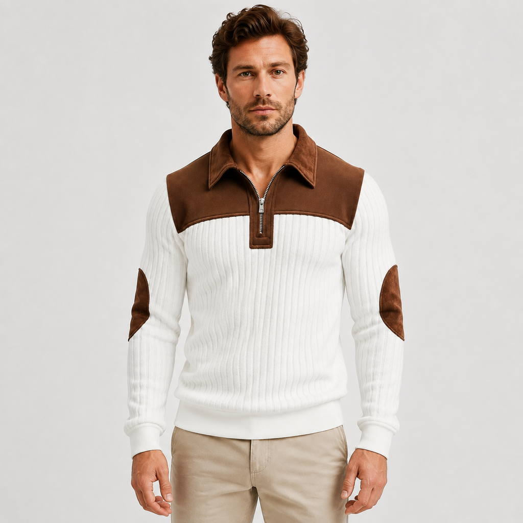 Men’s Color-Block Stand Collar Pullover – Warm Half-Zip Casual Sweater