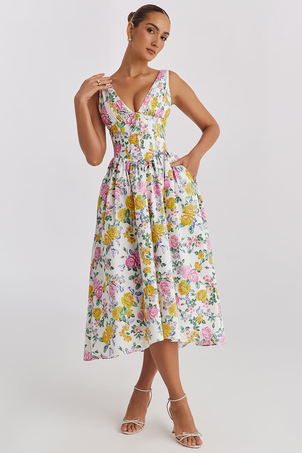 Saffron | Bloemen zomerjurk elegant casual vloeiend