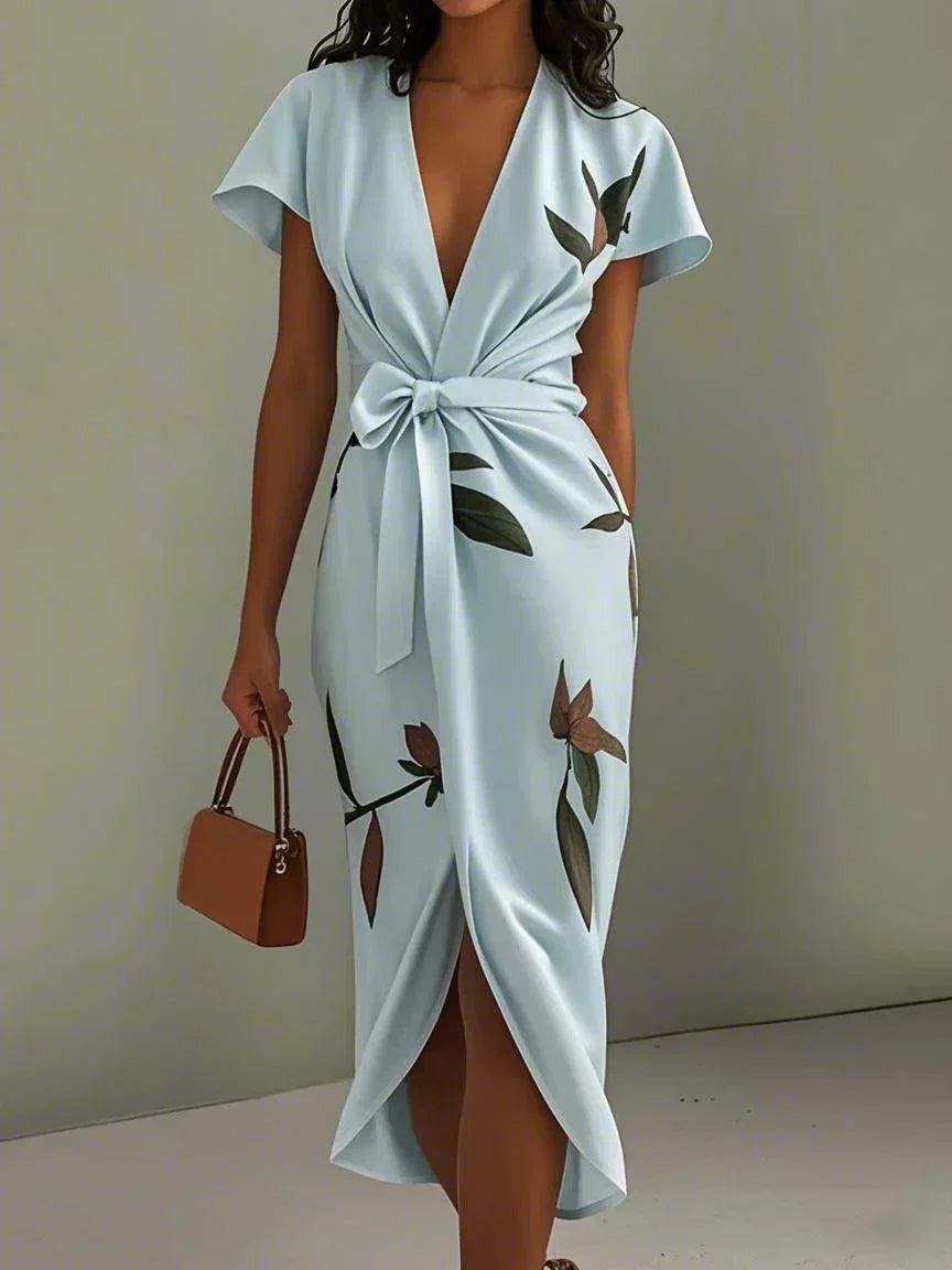 Julianne | Elegante wikkel maxi jurk print getailleerd