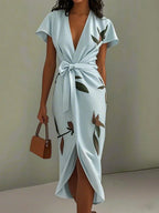 Julianne | Elegante wikkel maxi jurk print getailleerd