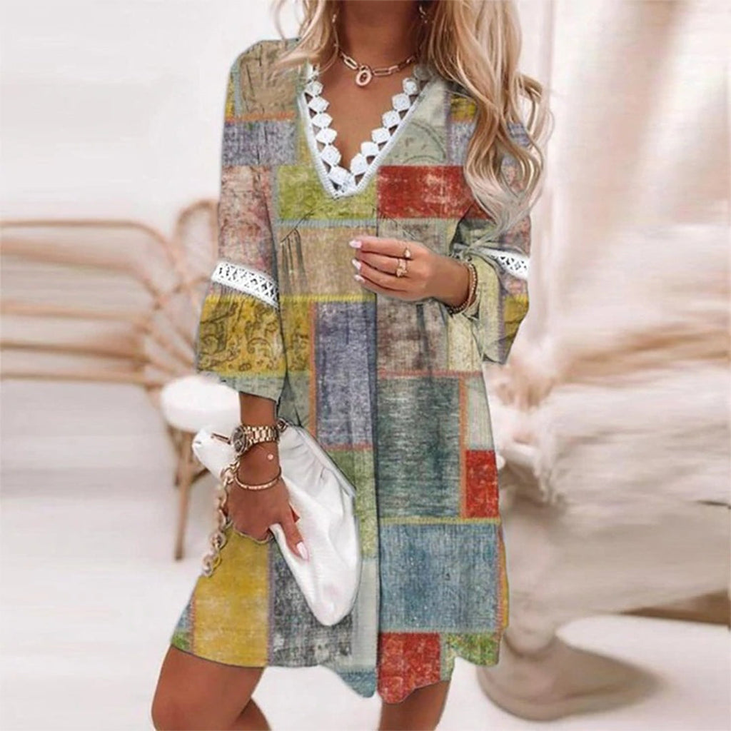 Elara | bloemenjurk kant v-hals zomer elegant