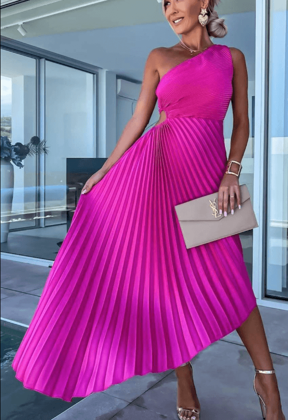 Liv | Eén schouder plissé maxi jurk elegant bruiloft