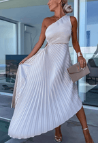 Liv | Eén schouder plissé maxi jurk elegant bruiloft