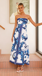 Briar | Retro print maxi jurk elegant modern bruiloft