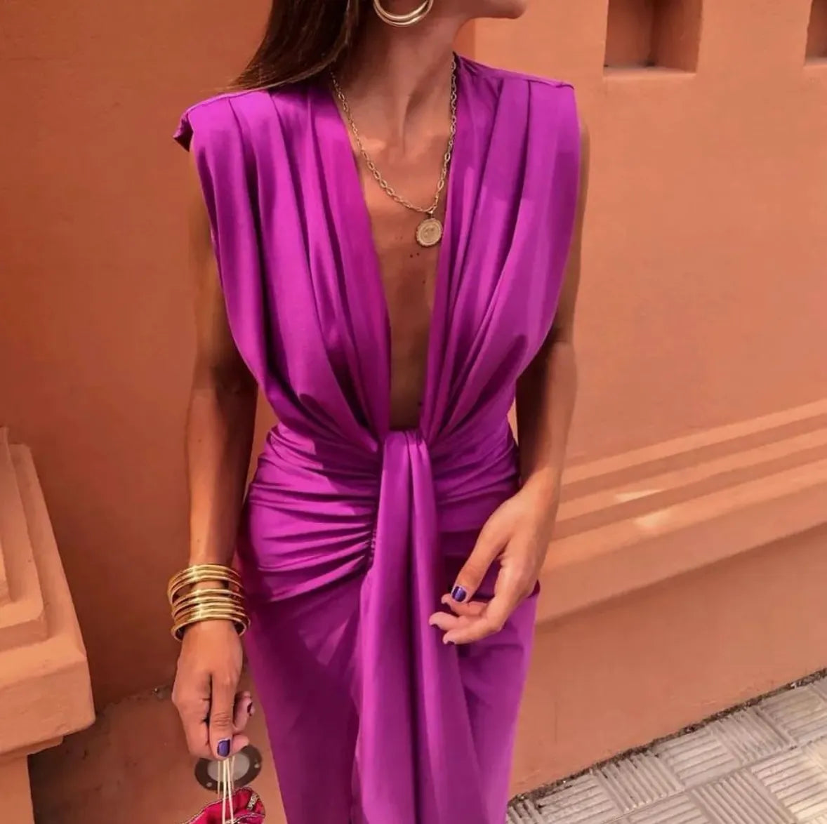 Amelia | Zachte geplooid midi jurk elegant feest