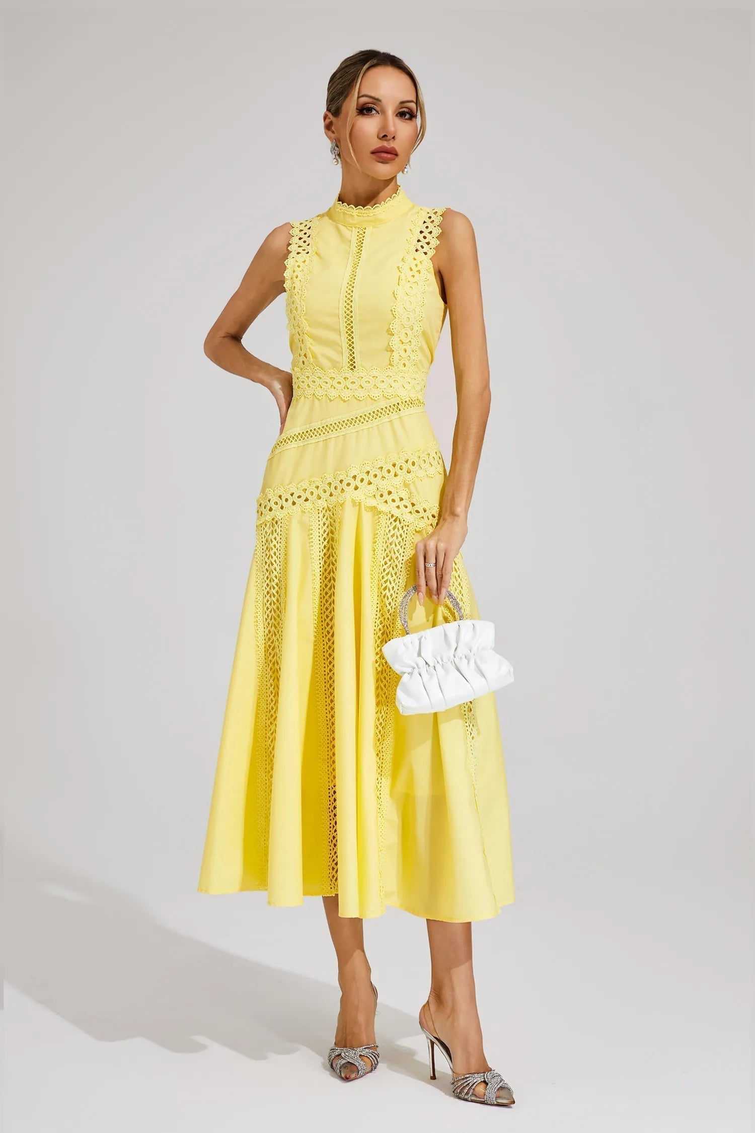 Lily | Mouwloze kant midi jurk elegant bruiloft