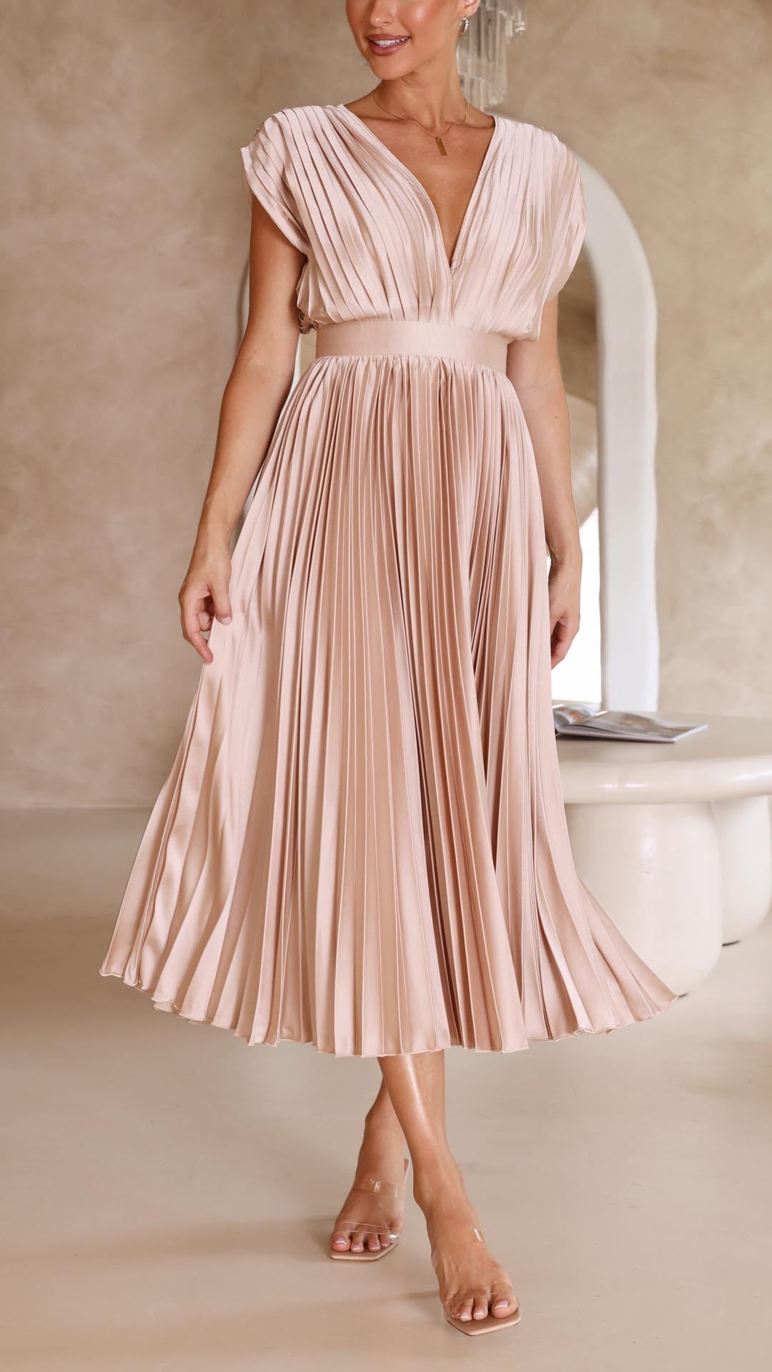 Charlotte | Plissé midi jurk v-hals elegant