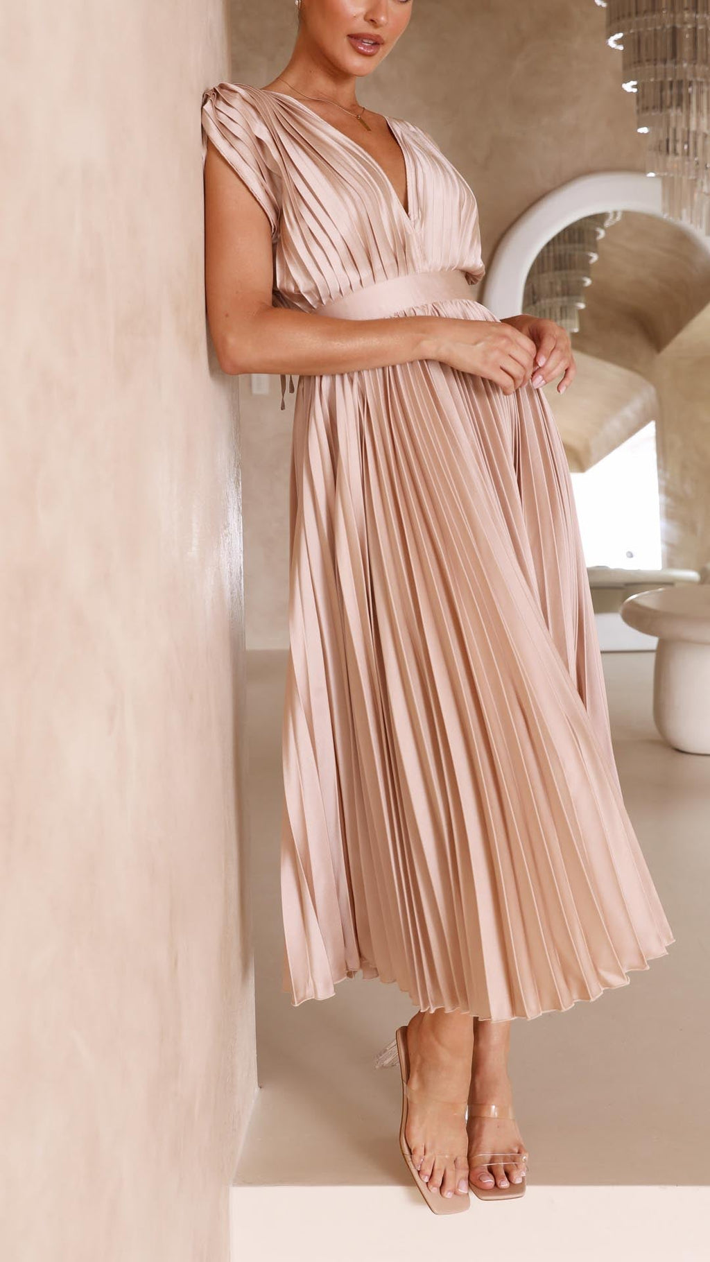 Charlotte | Plissé midi jurk v-hals elegant