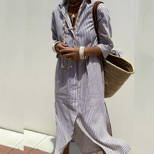 Nova | gestreepte overhemdjurk midi casual chic